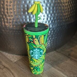 Starbucks + Farm Rio Summer 2025 Yellow Green Banana Cup Tumbler Straw Topper